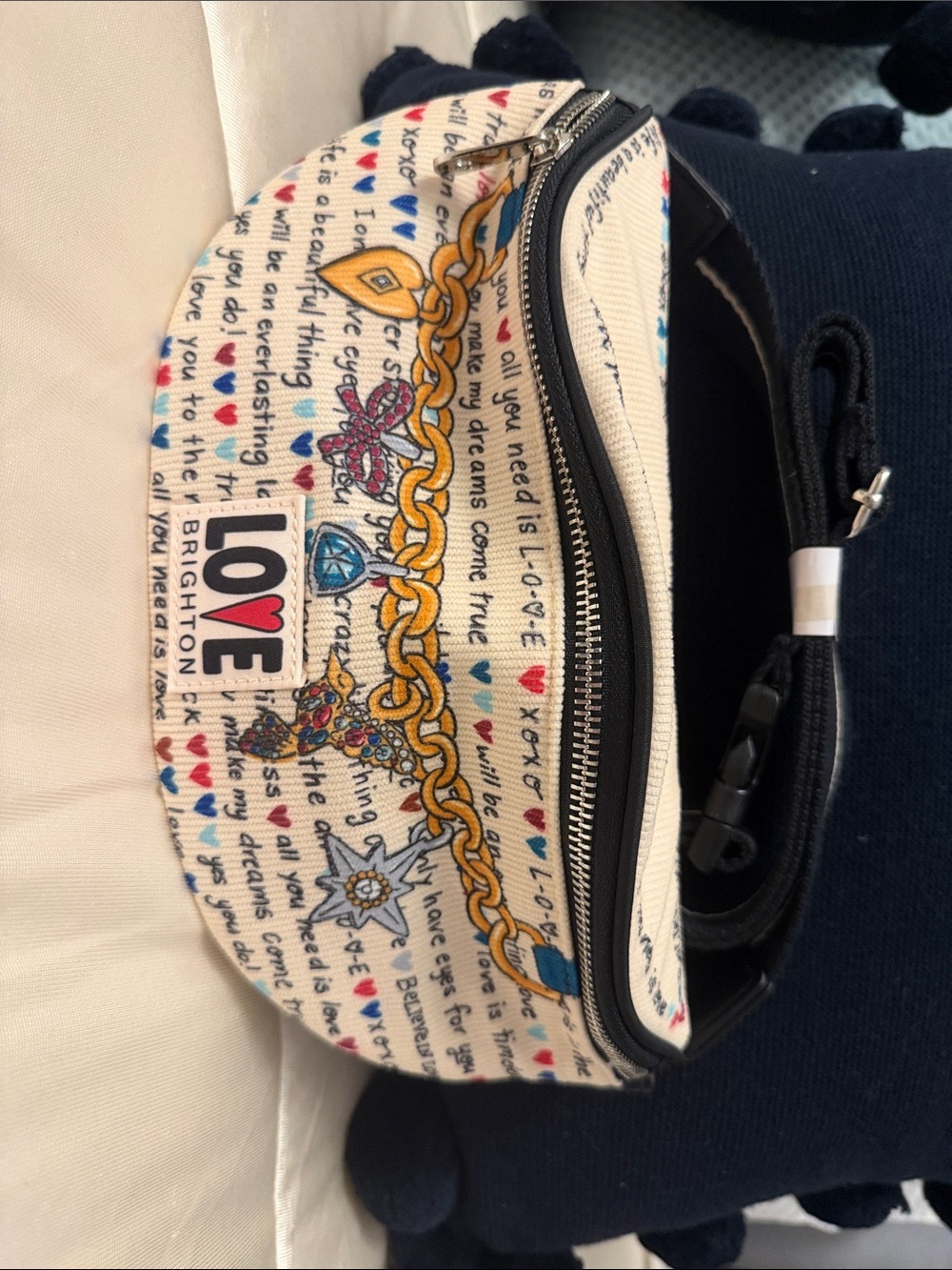 Brighton Cream Canvas 'LOVE' Mini Crossbody with Multicolor Accents